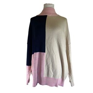 Women's THML‎ Color Block Mock Neck Sweater Pullover Pink - Size Medium